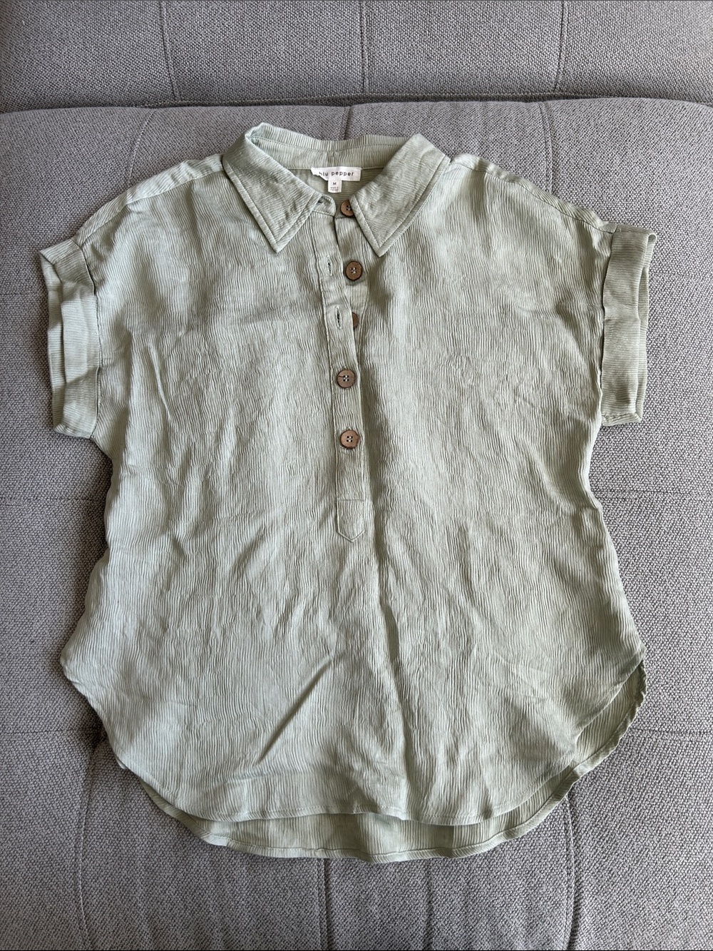 Blu Pepper Light Sage Short Sleeve Button-Front Top
